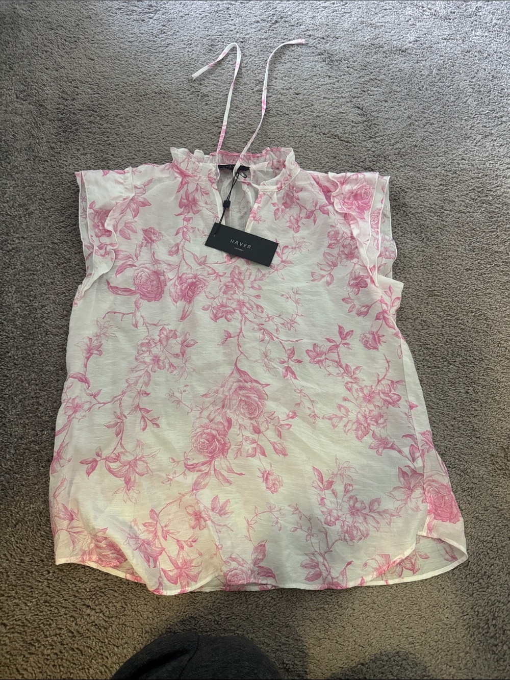 Haver Pink Floral Tie-Neck Sleeveless Top